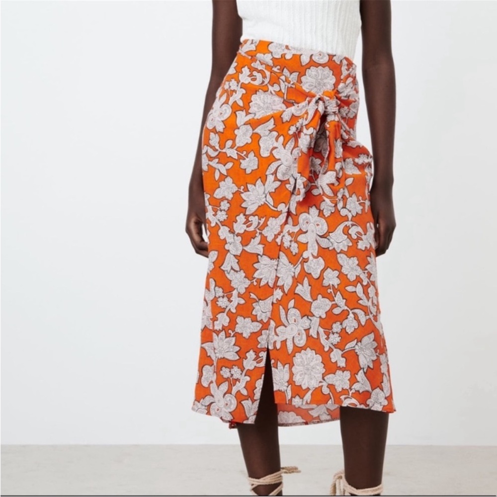 Zara Floral Wrap Midi Skirt